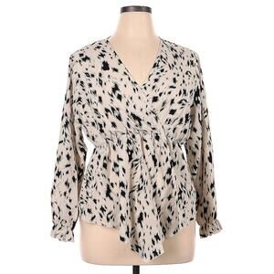 Long Sleeve Blouse Leopard Animal Print Shein Plus Size 1X